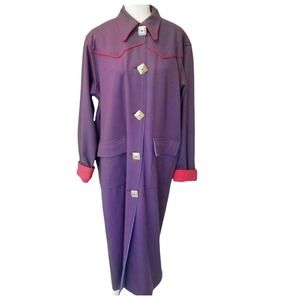 Wool Purple Duster Coat Silver Concho Buttons Accent